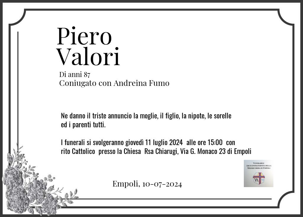 Manifesto funebre di Piero  Valori Empoli