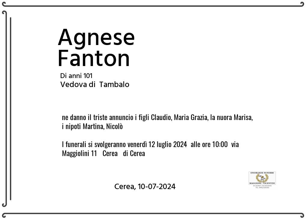 Manifesto funebre di Agnese  Fanton Cerea