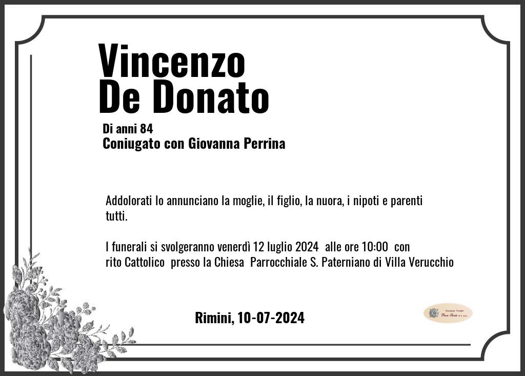 Manifesto funebre di Vincenzo  De Donato Rimini