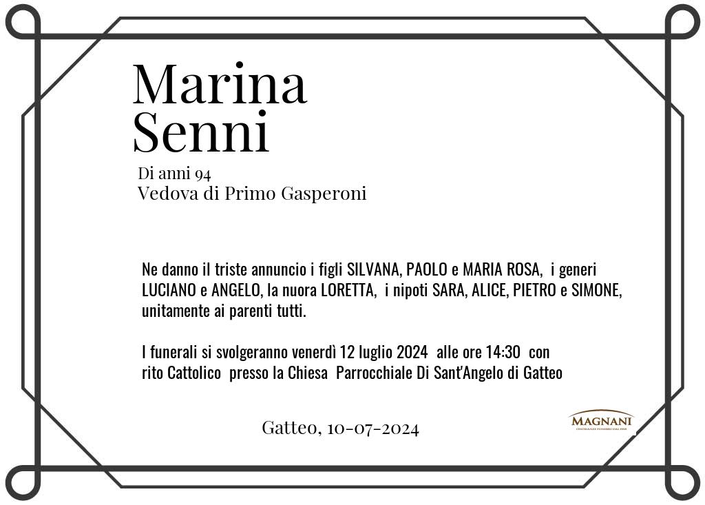 Manifesto funebre di Marina  Senni Gatteo