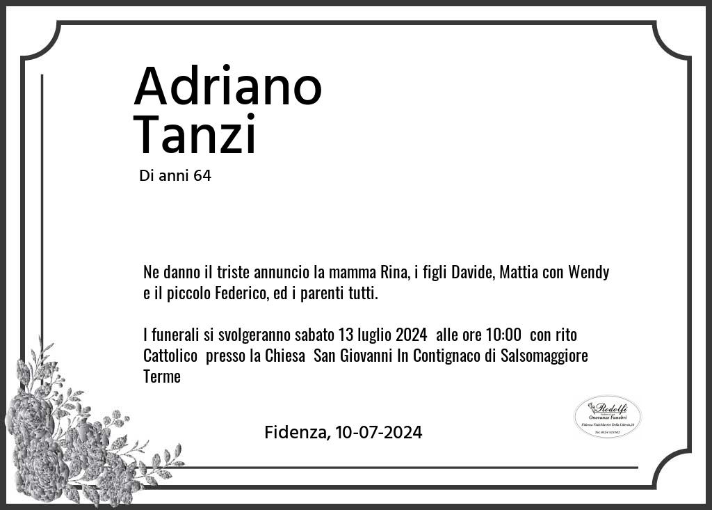 Manifesto funebre di Adriano  Tanzi Fidenza