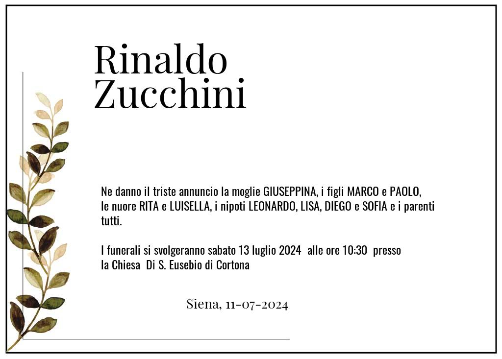 Manifesto funebre di Rinaldo  Zucchini Siena