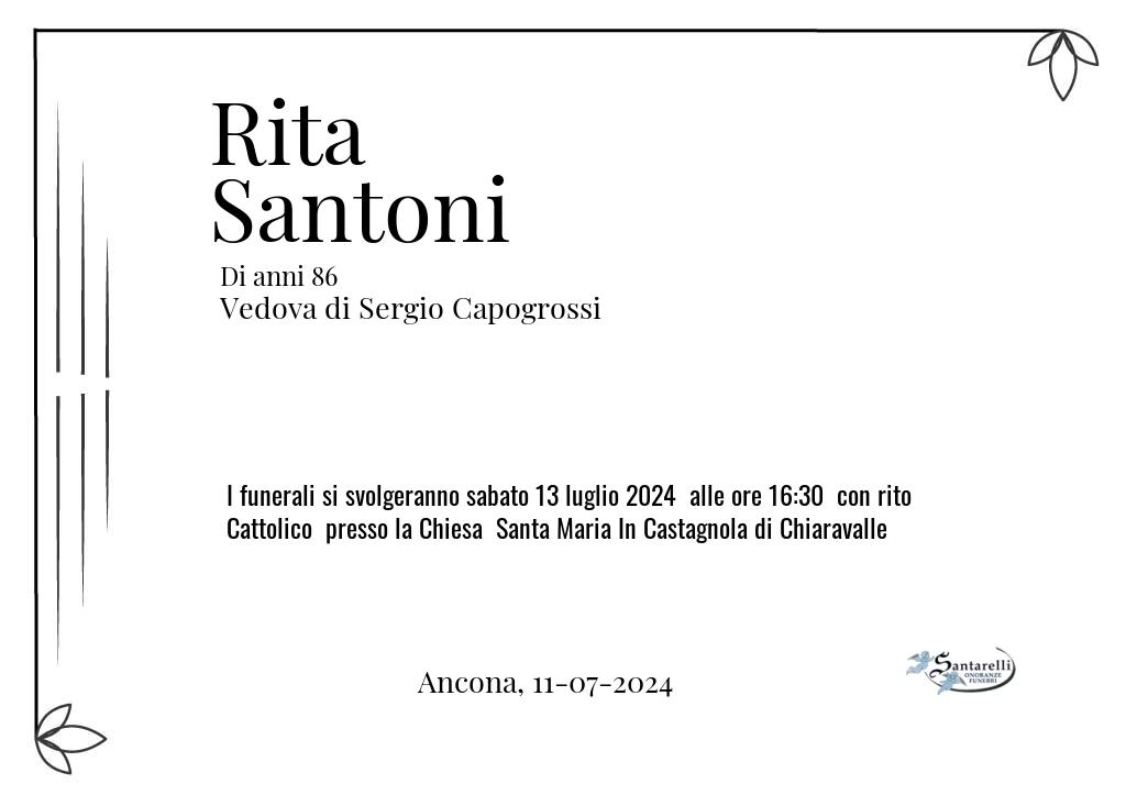 Manifesto funebre di Rita  Santoni Ancona