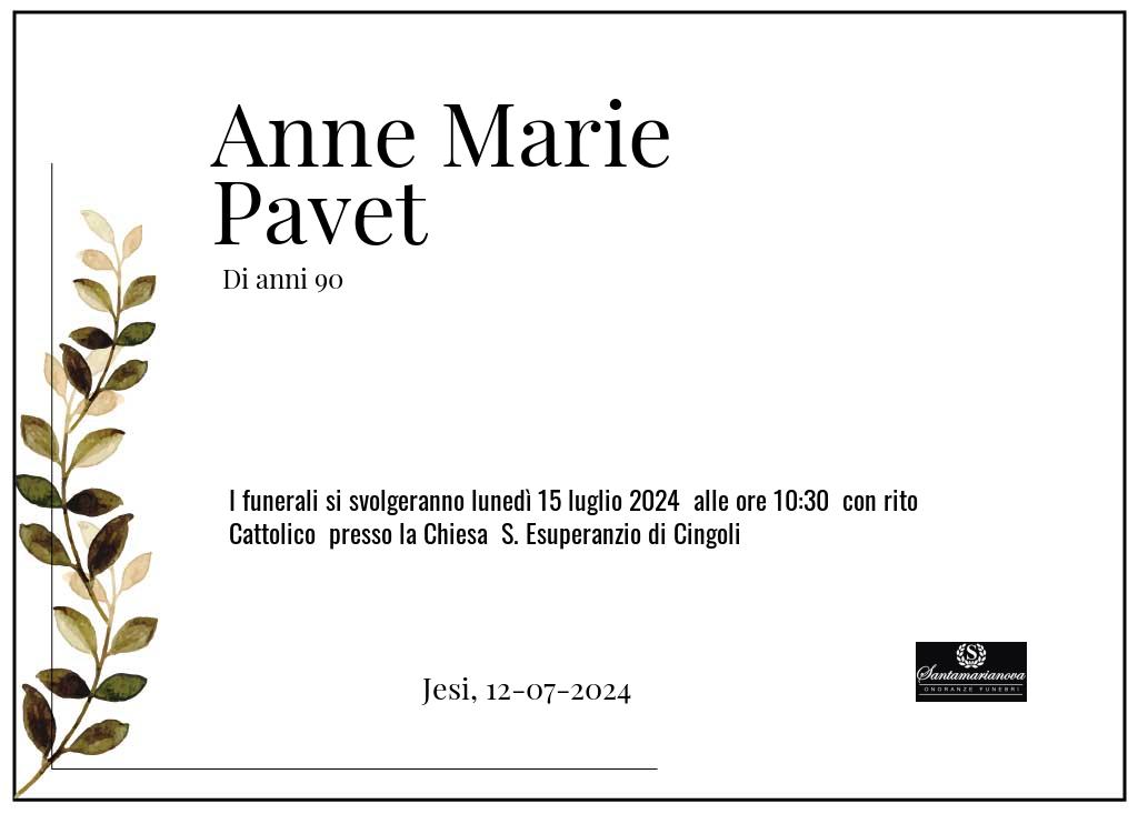 Manifesto funebre di Anne Marie  Pavet Jesi