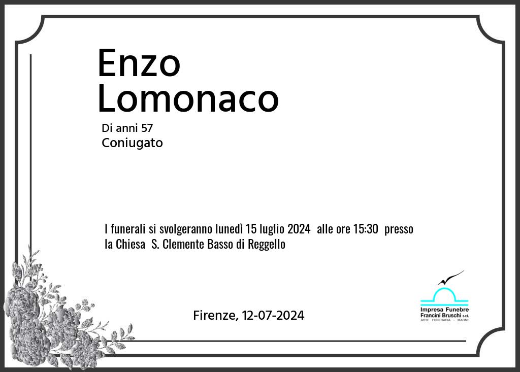 Manifesto funebre di Enzo  Lomonaco Firenze