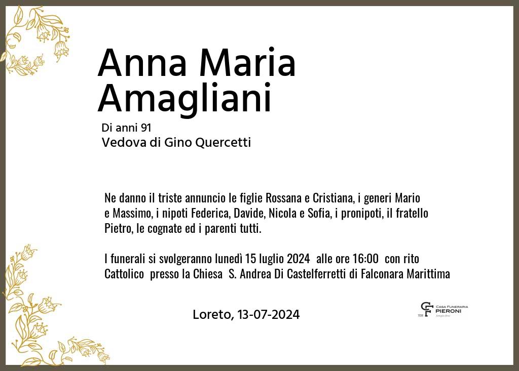 Manifesto funebre di Anna Maria  Amagliani Loreto