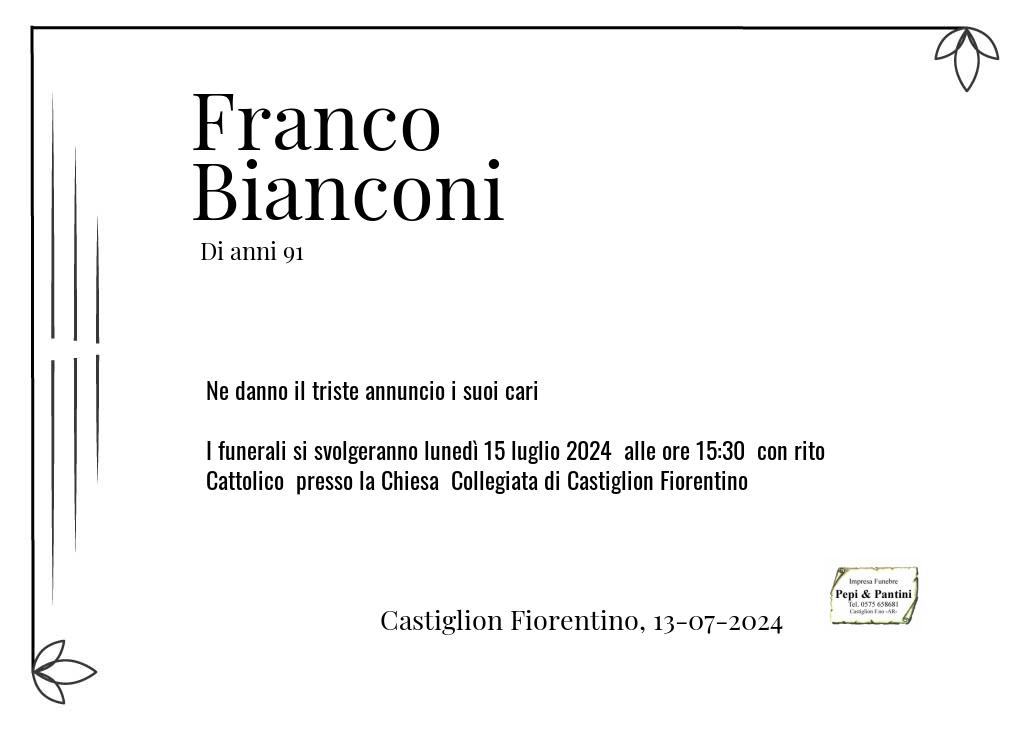 Manifesto funebre di Franco  Bianconi Castiglion Fiorentino