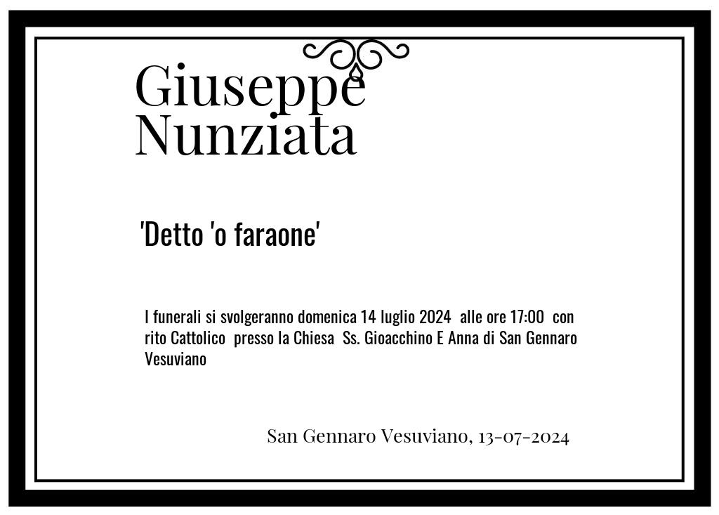 Manifesto funebre di Giuseppe Detto 'o faraone Nunziata San Gennaro Vesuviano