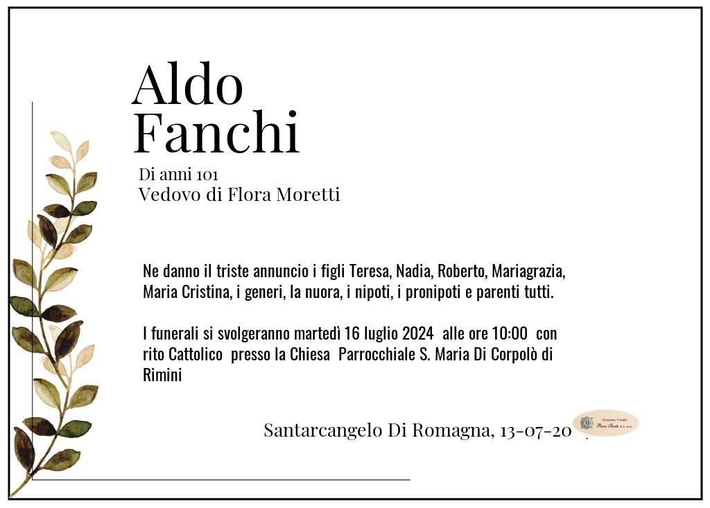 Manifesto funebre di Aldo  Fanchi Santarcangelo Di Romagna