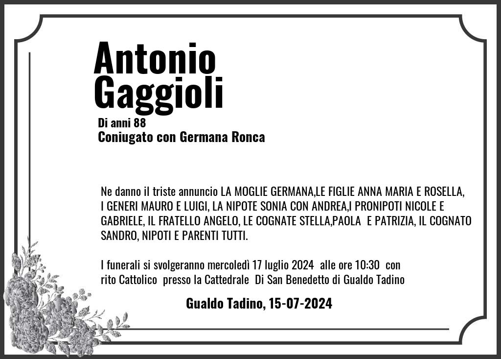 Manifesto funebre di Antonio  Gaggioli Gualdo Tadino