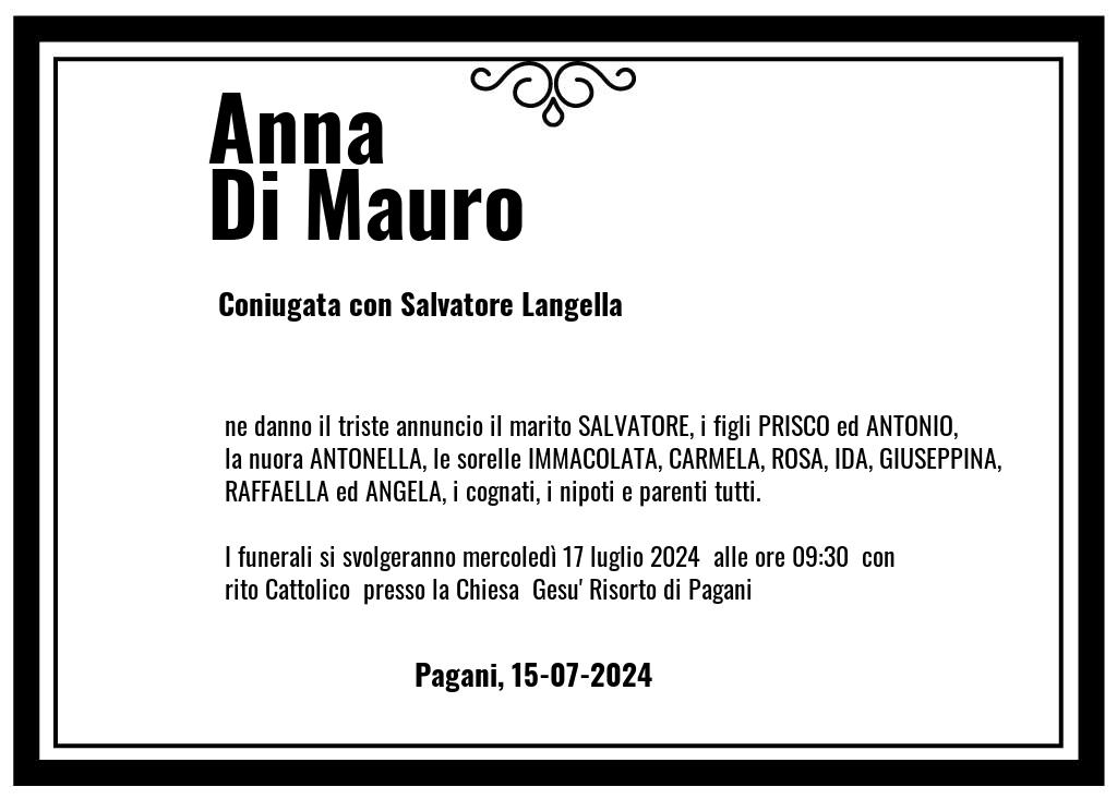 Manifesto funebre di Anna  Di Mauro Pagani