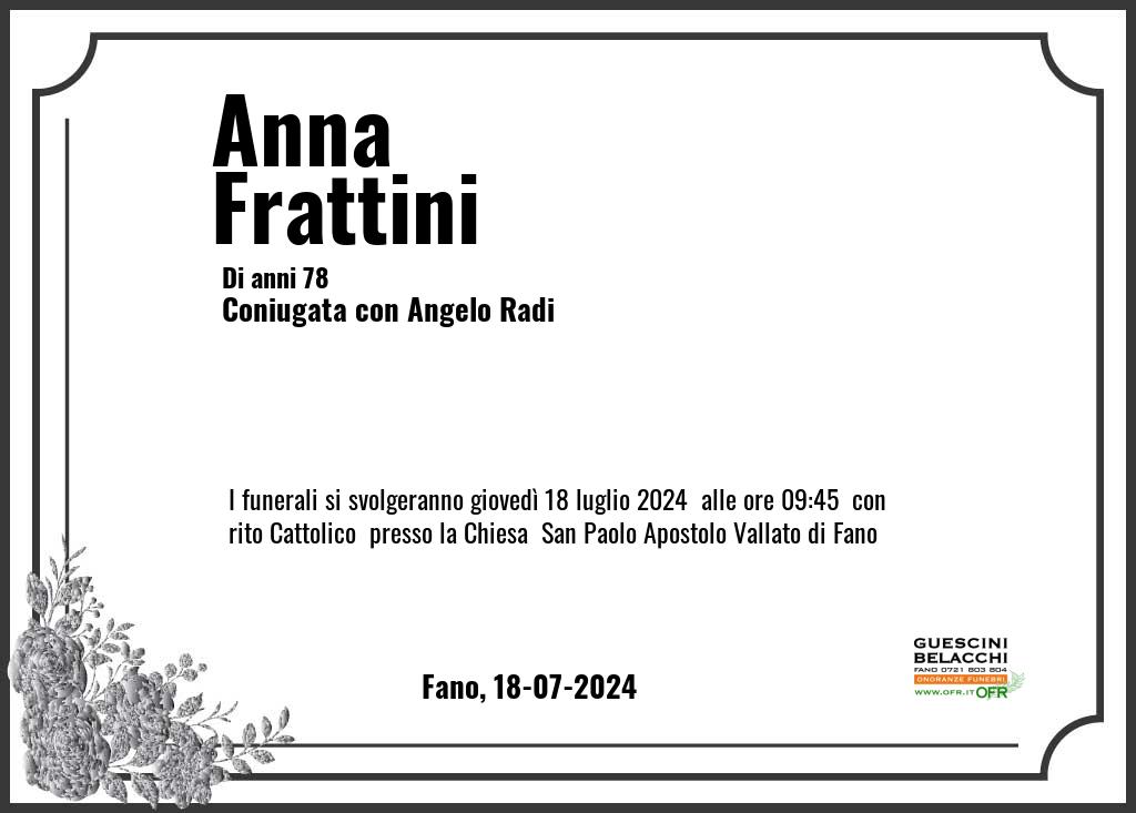 Manifesto funebre di Anna  Frattini Fano