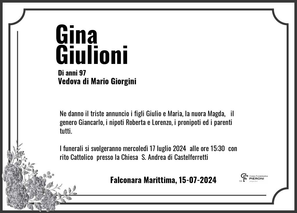 Manifesto funebre di Gina  Giulioni Falconara Marittima