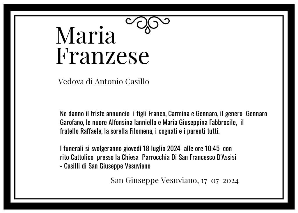 Manifesto funebre di Maria  Franzese San Giuseppe Vesuviano