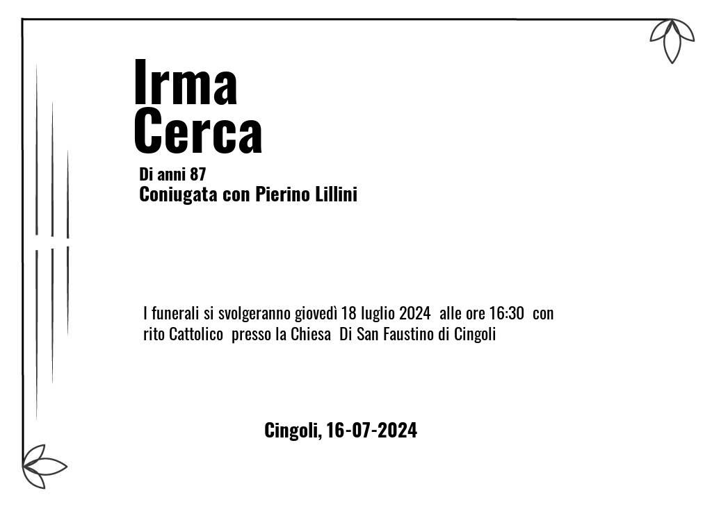 Manifesto funebre di Irma  Cerca Cingoli