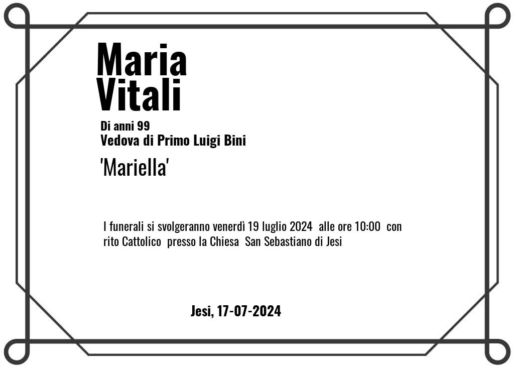 Manifesto funebre di Maria Mariella Vitali Jesi