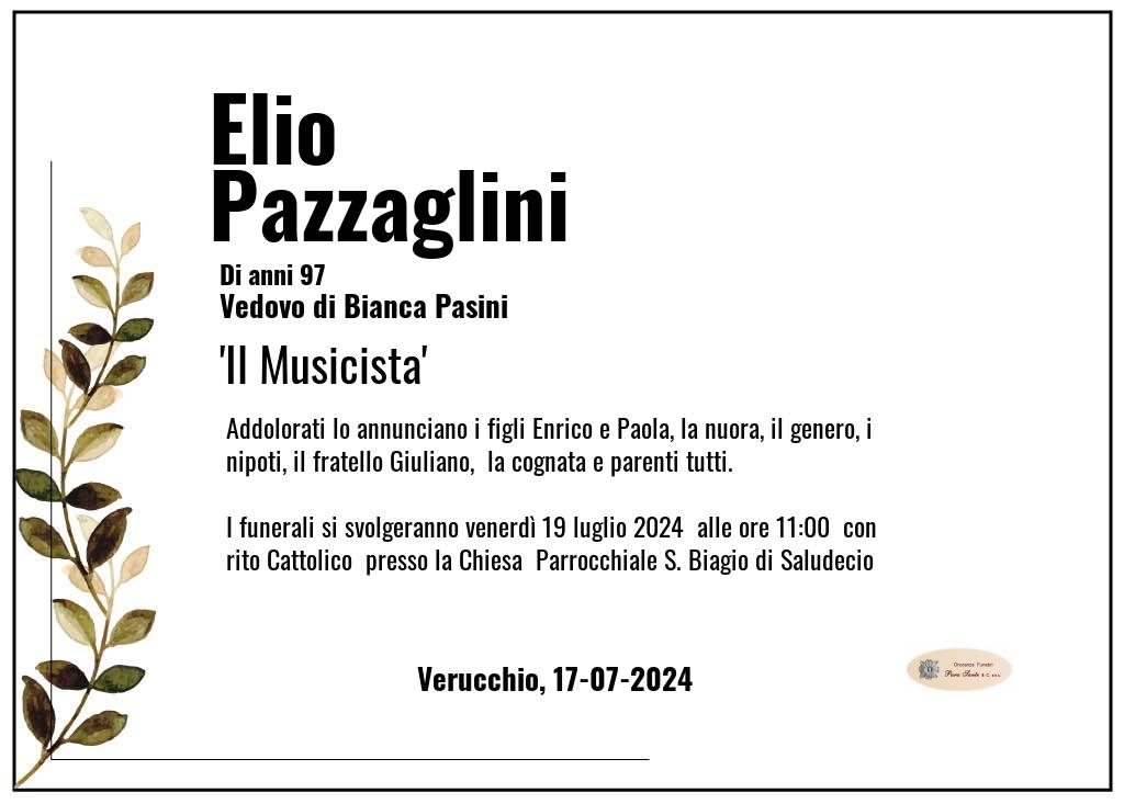 Manifesto funebre di Elio Il Musicista Pazzaglini Verucchio