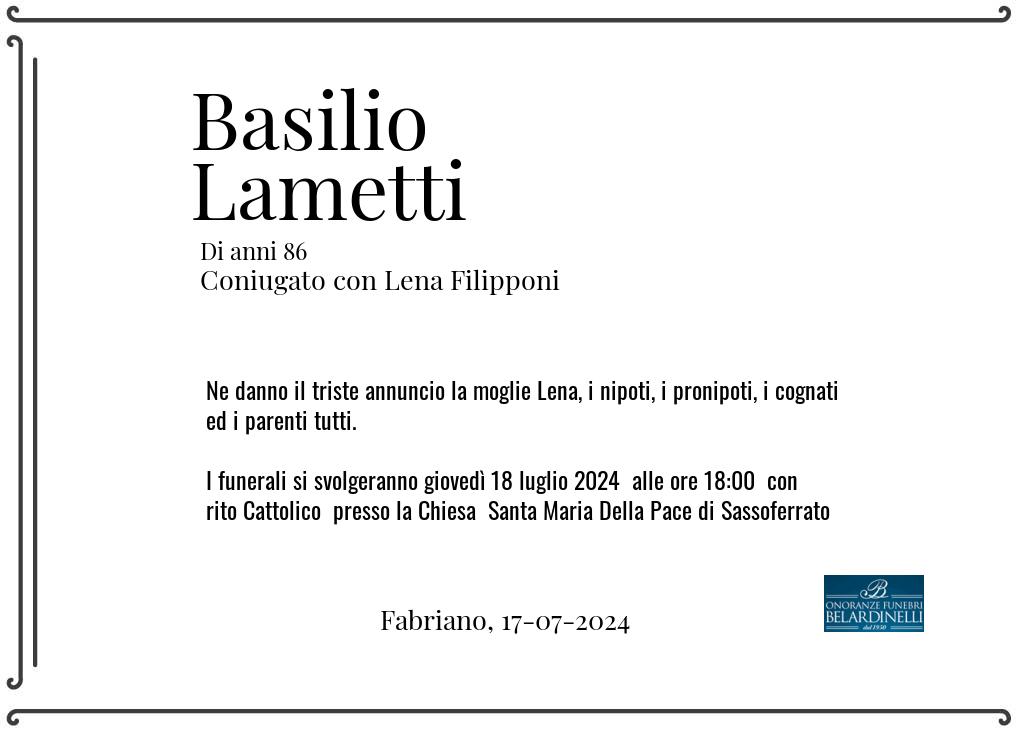 Manifesto funebre di Basilio  Lametti Fabriano