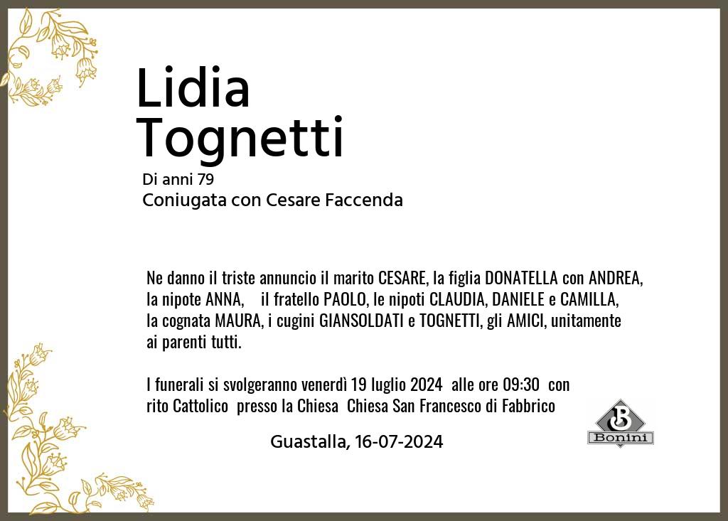 Manifesto funebre di Lidia  Tognetti Guastalla