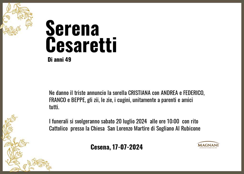 Manifesto funebre di Serena  Cesaretti Cesena