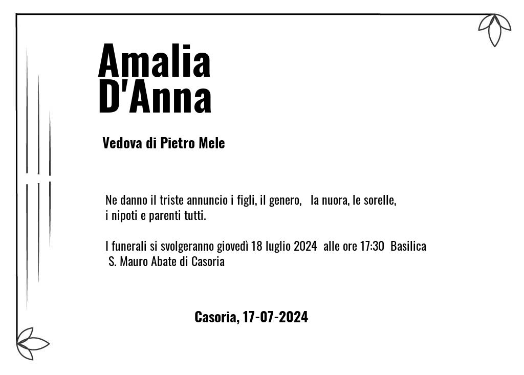 Manifesto funebre di Amalia  D'Anna Casoria