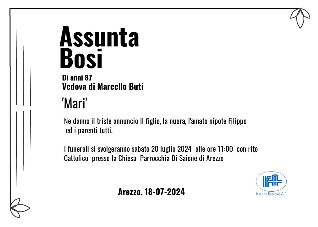 Manifesto funebre di Assunta Mari Bosi Arezzo