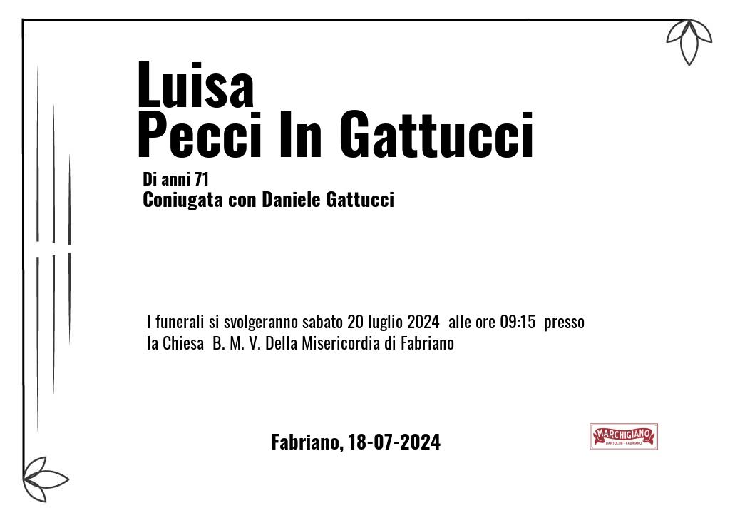 Manifesto funebre di Luisa  Pecci In Gattucci Fabriano