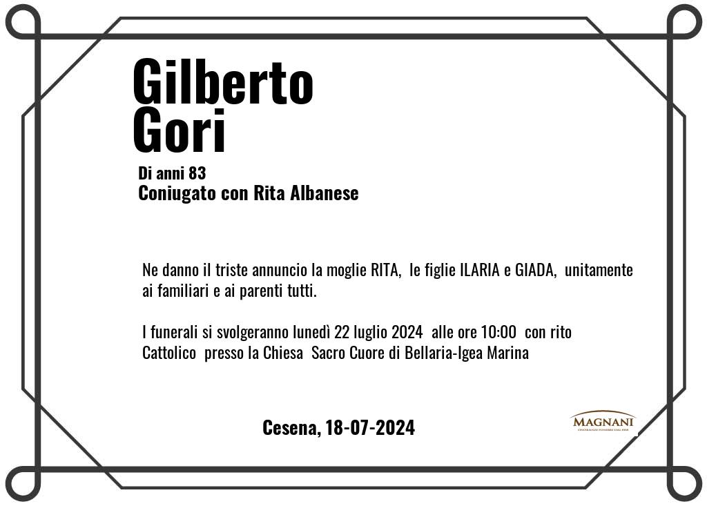 Manifesto funebre di Gilberto  Gori Cesena