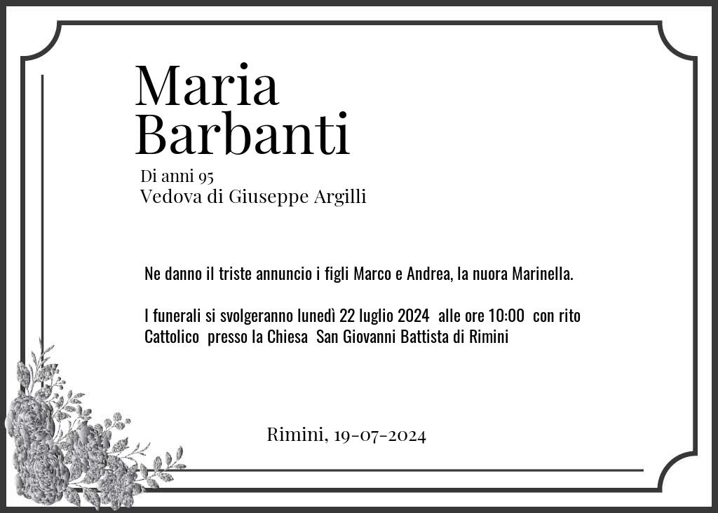 Manifesto funebre di Maria  Barbanti Rimini