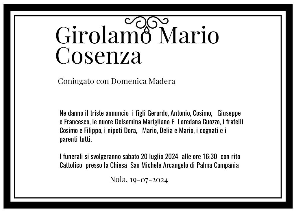 Manifesto funebre di Girolamo Mario  Cosenza Nola