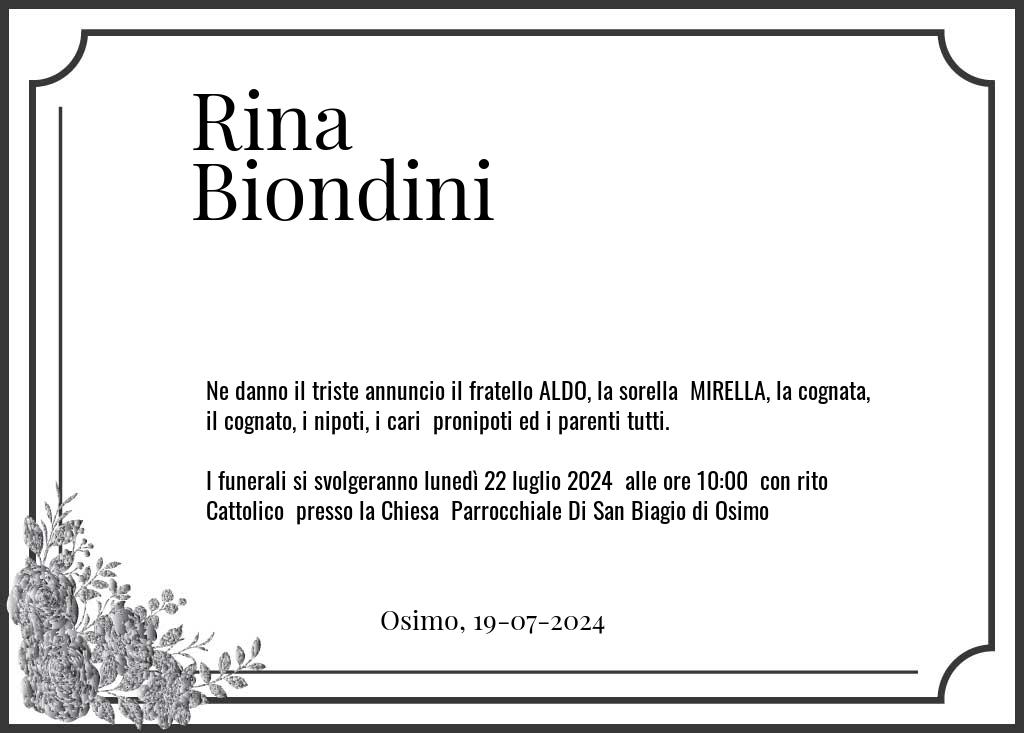 Manifesto funebre di Rina  Biondini Osimo