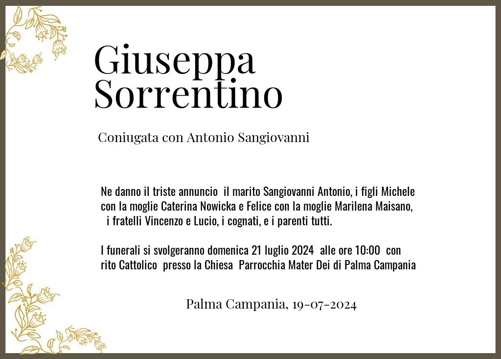 Manifesto funebre di Giuseppa  Sorrentino Palma Campania