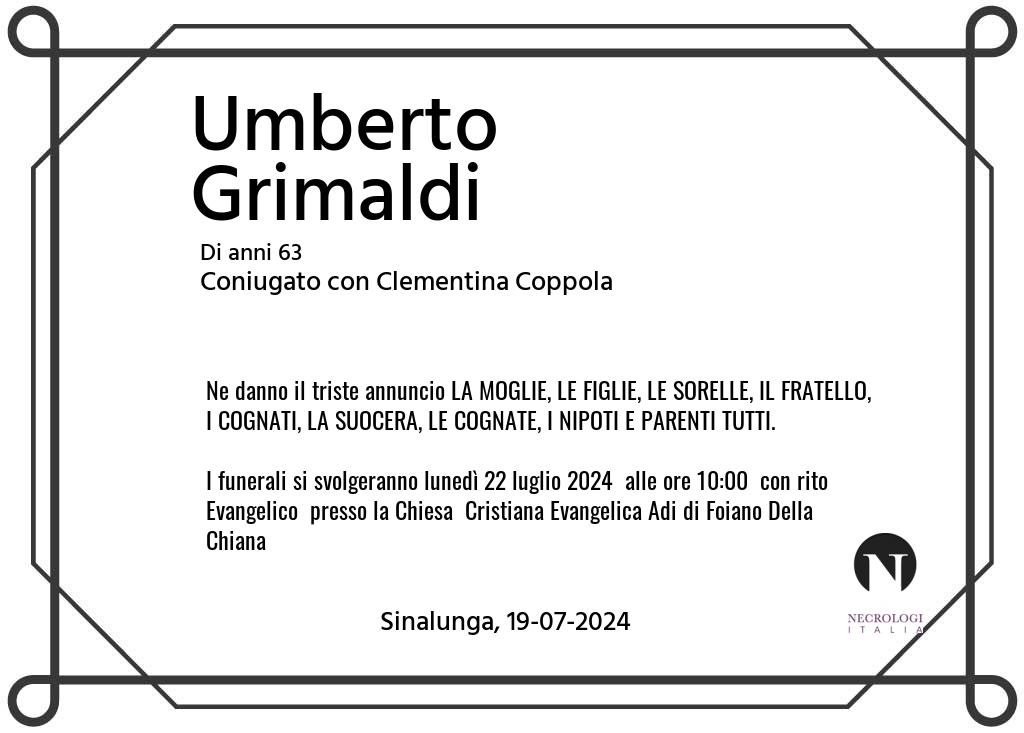 Manifesto funebre di Umberto  Grimaldi Sinalunga