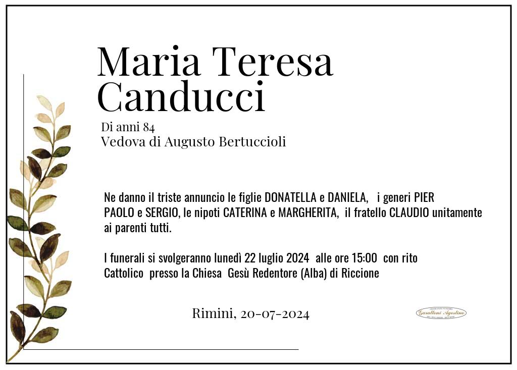 Manifesto funebre di Maria Teresa  Canducci Rimini