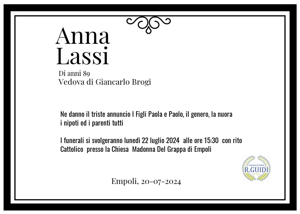 Manifesto funebre di Anna  Lassi Empoli