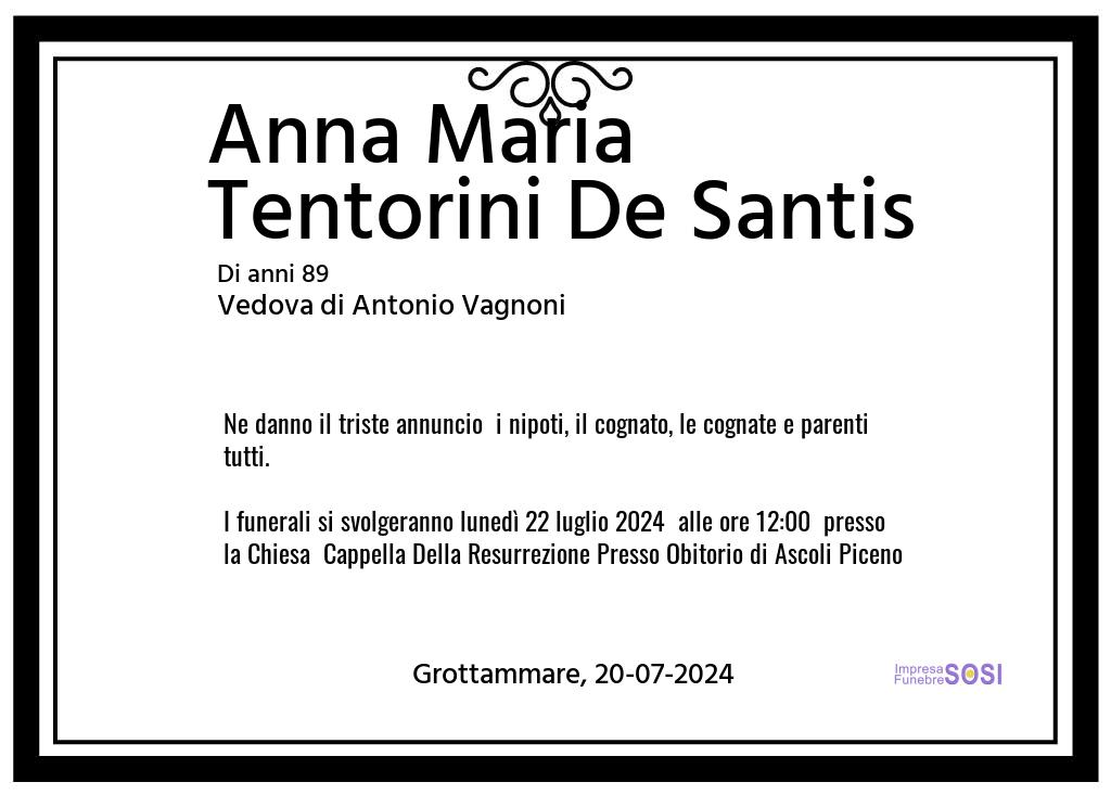 Manifesto funebre di Anna Maria  Tentorini De Santis Grottammare