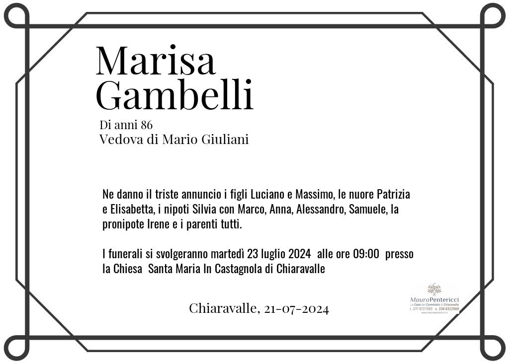 Manifesto funebre di Marisa  Gambelli Chiaravalle