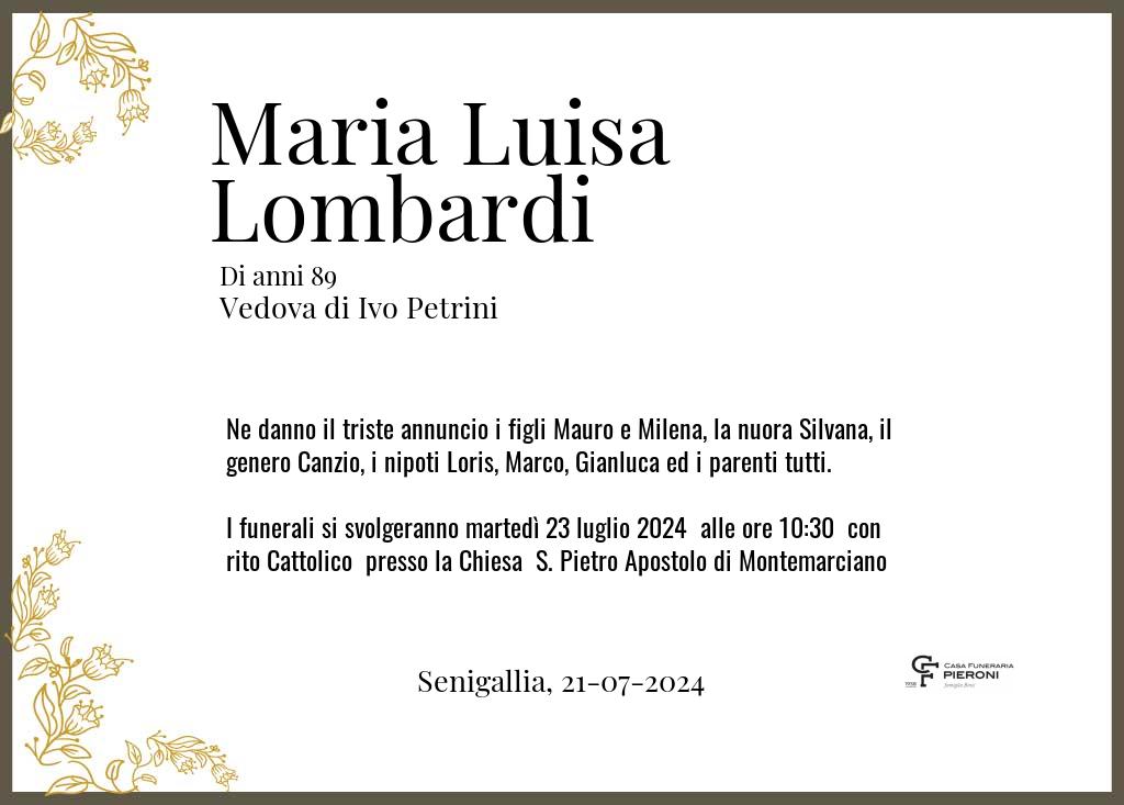 Manifesto funebre di Maria Luisa  Lombardi Senigallia