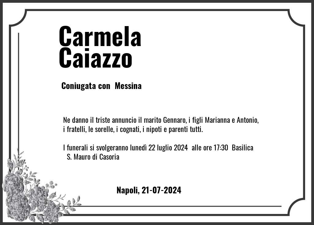 Manifesto funebre di Carmela  Caiazzo Napoli