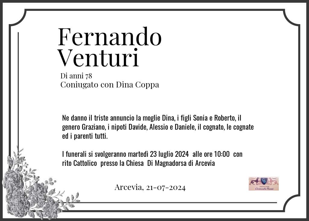 Manifesto funebre di Fernando  Venturi Arcevia