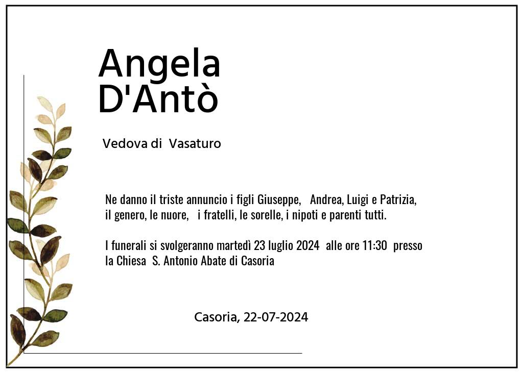 Manifesto funebre di Angela  D'Antò Casoria