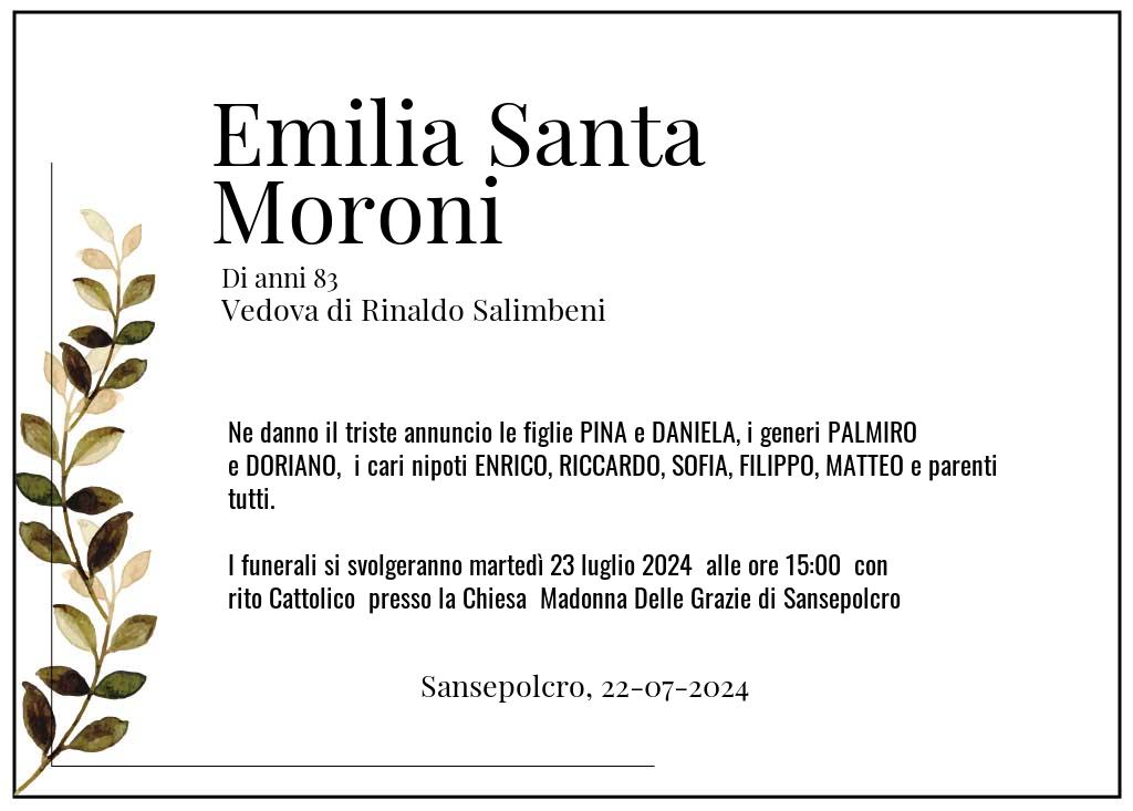 Manifesto funebre di Emilia Santa  Moroni Sansepolcro