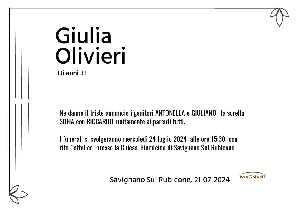 Manifesto funebre di Giulia  Olivieri Savignano Sul Rubicone