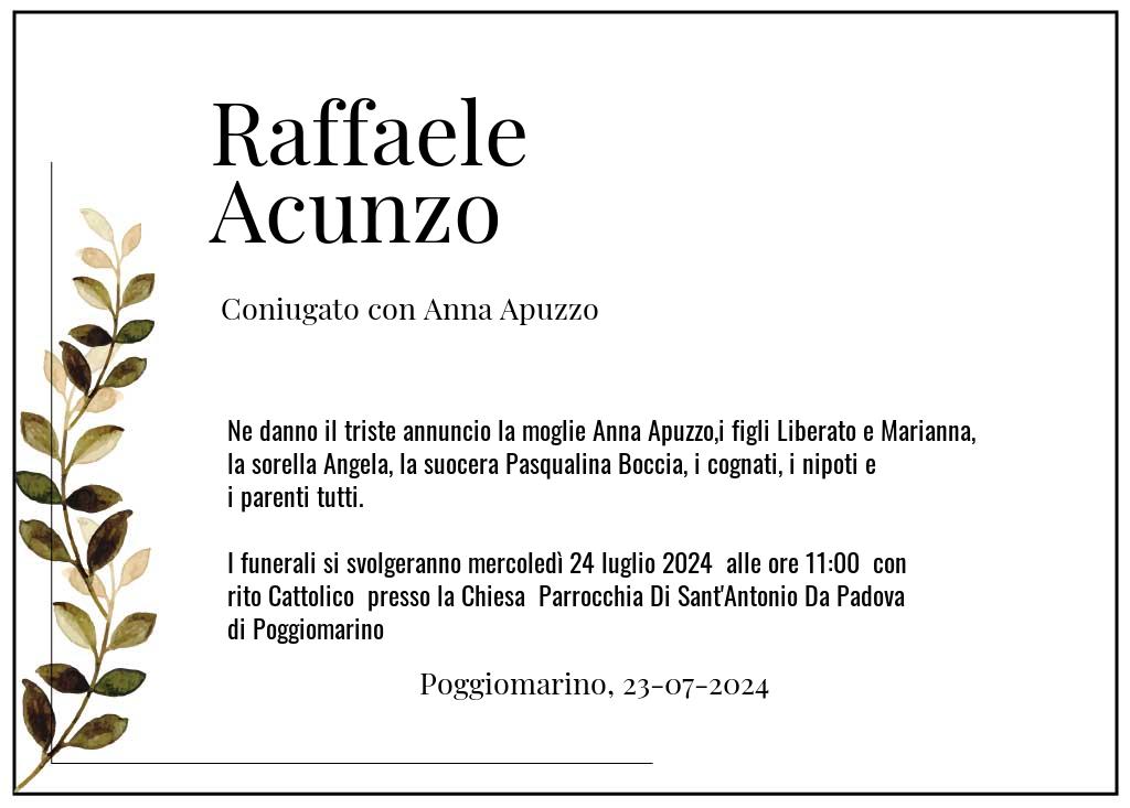 Manifesto funebre di Raffaele  Acunzo Poggiomarino