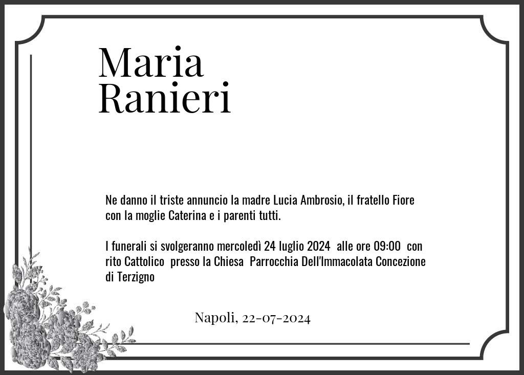 Manifesto funebre di Maria  Ranieri Napoli