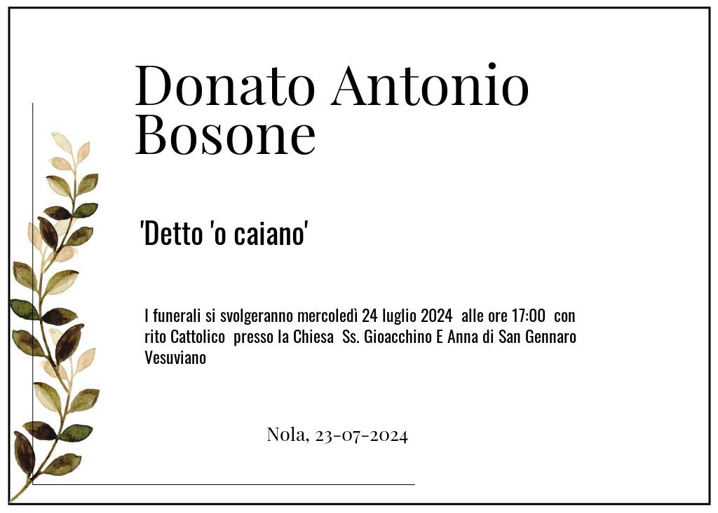 Manifesto funebre di Donato Antonio Detto 'o caiano Bosone Nola