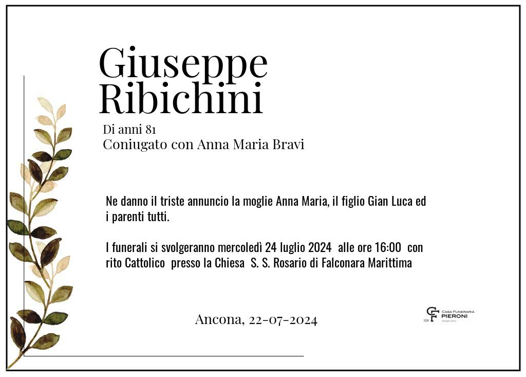 Manifesto funebre di Giuseppe  Ribichini Ancona