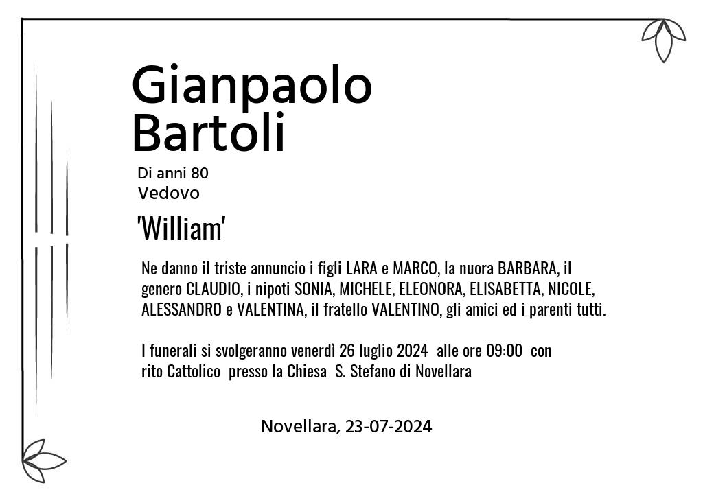 Manifesto funebre di Gianpaolo William Bartoli Novellara