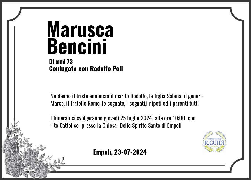 Manifesto funebre di Marusca  Bencini Empoli