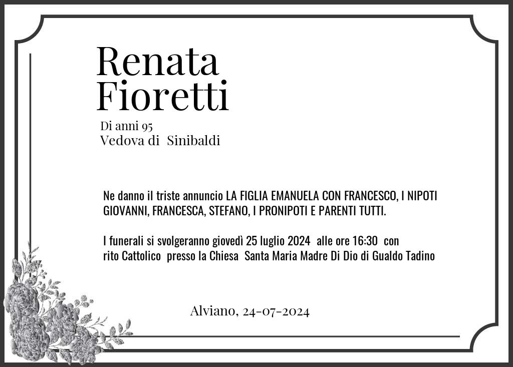 Manifesto funebre di Renata  Fioretti Alviano